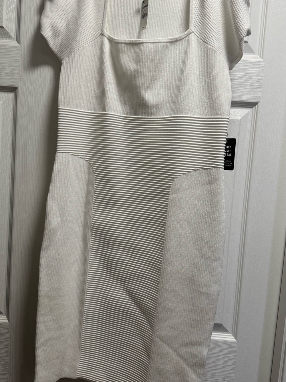 Express White Ribbed Panel Midi Dress